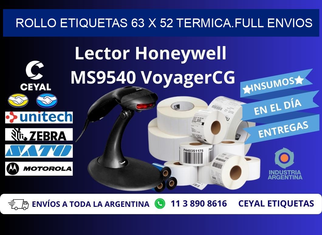 Rollo etiquetas 63 x 52 termica.full envios