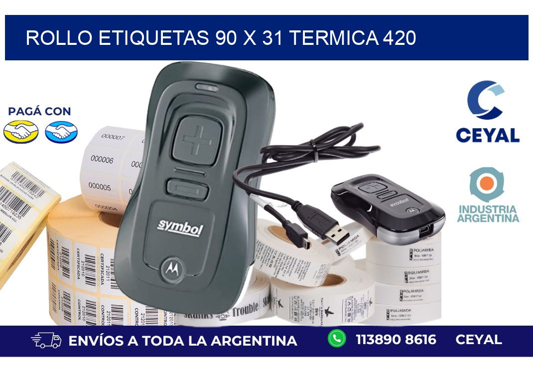 Rollo etiquetas 90 x 31 termica 420