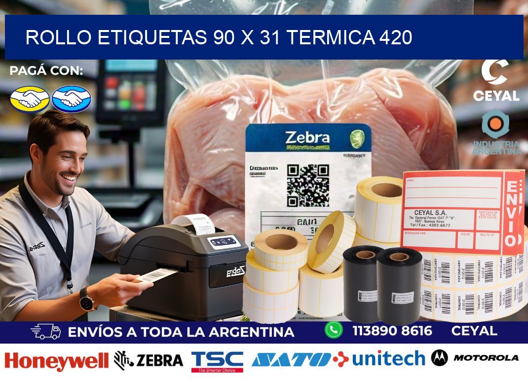 Rollo etiquetas 90 x 31 termica 420