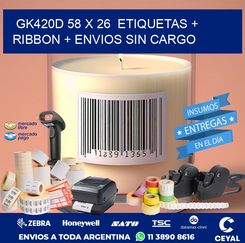 GK420D 58 x 26  etiquetas + ribbon + envios sin cargo
