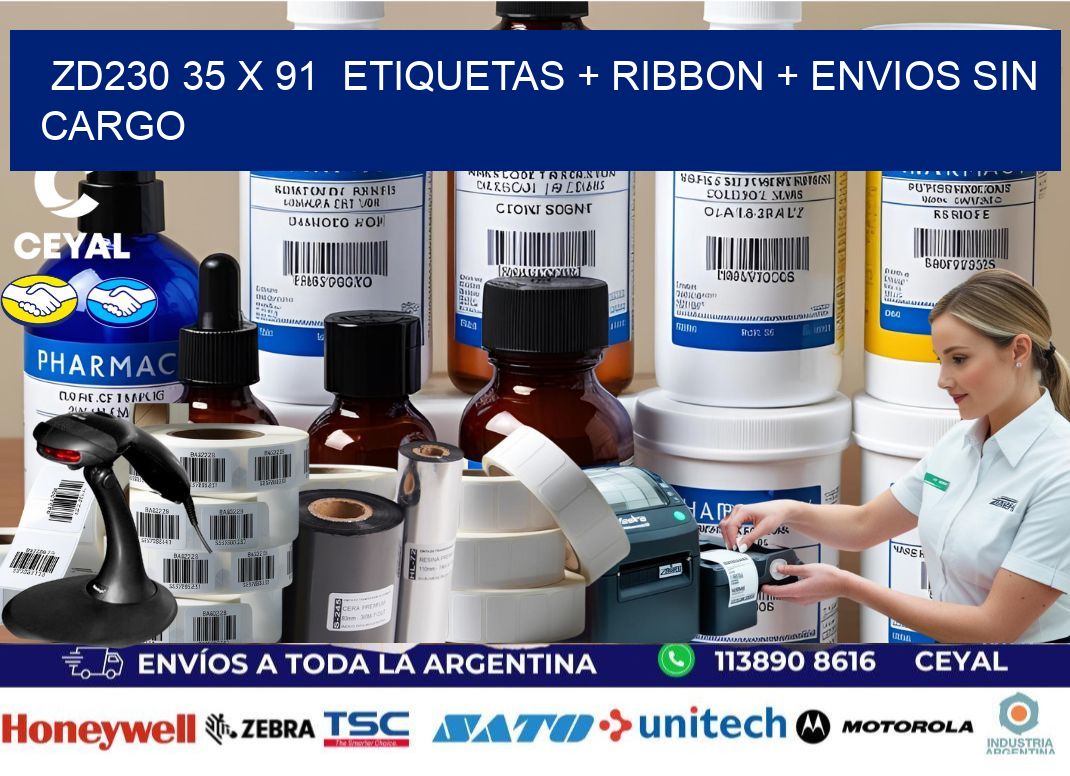 ZD230 35 x 91  etiquetas + ribbon + envios sin cargo