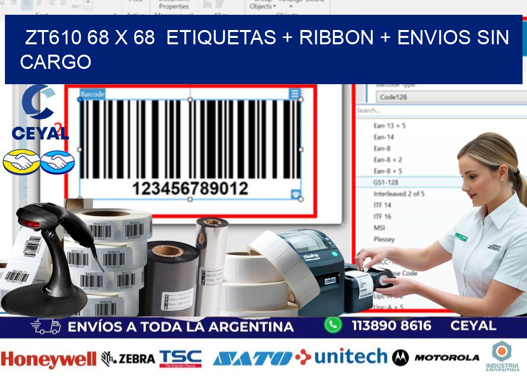 ZT610 68 x 68  etiquetas + ribbon + envios sin cargo
