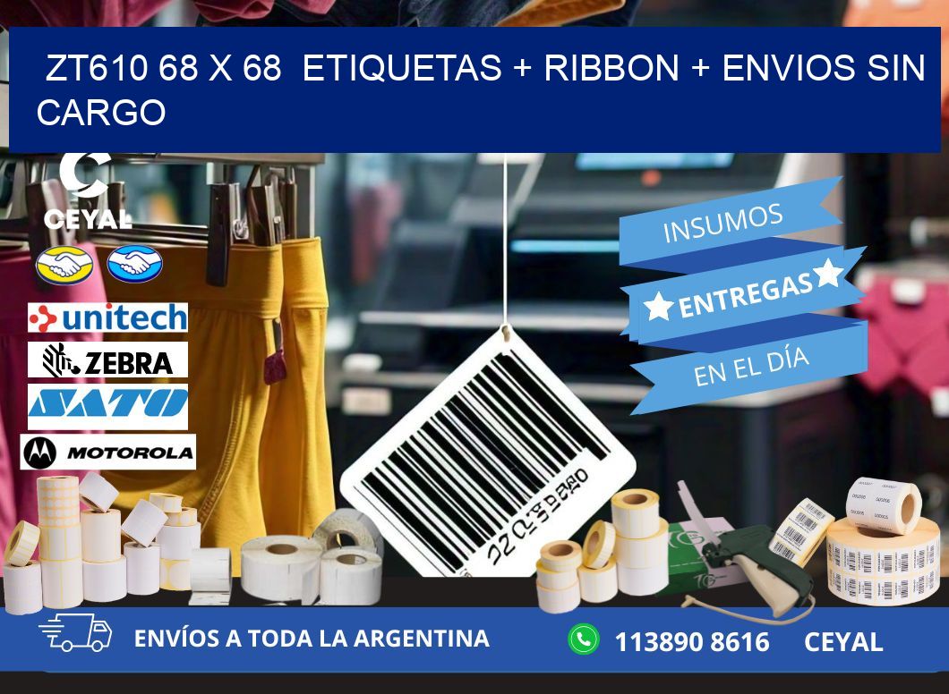 ZT610 68 x 68  etiquetas + ribbon + envios sin cargo