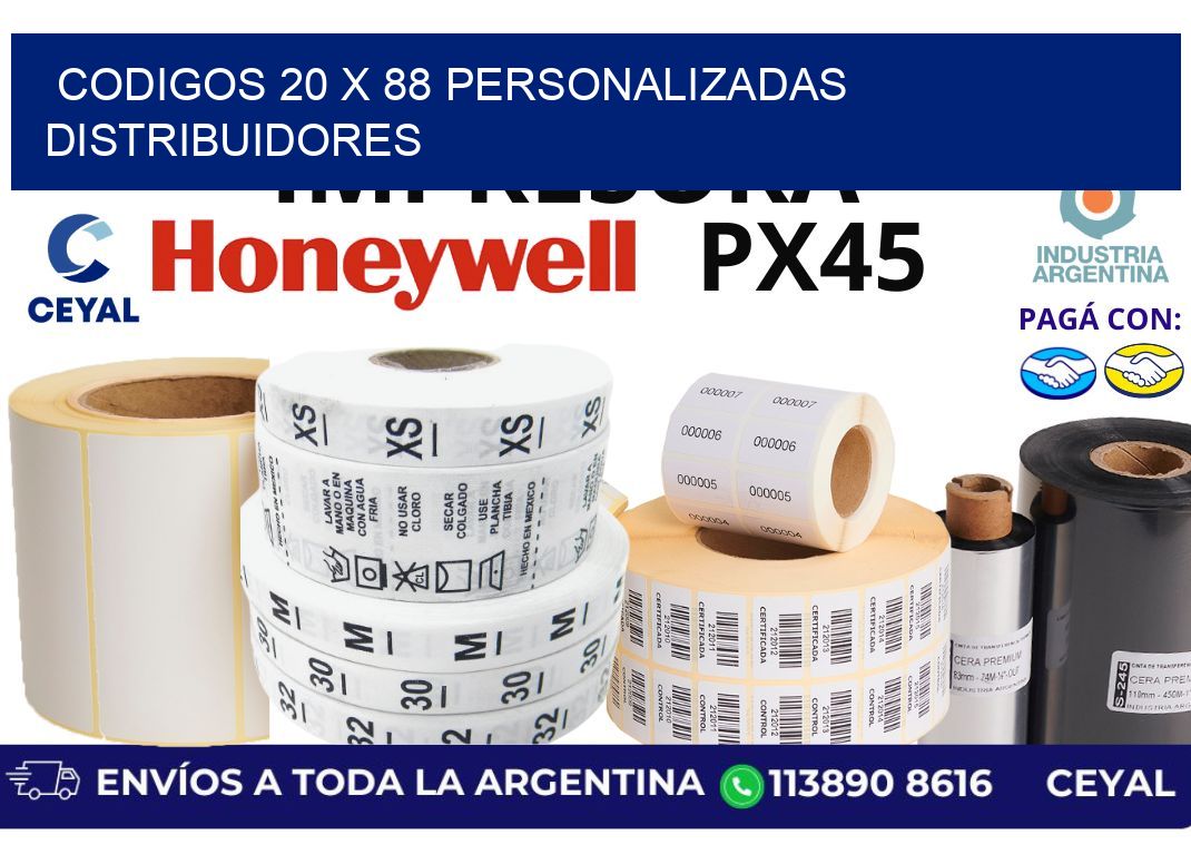 codigos 20 x 88 personalizadas distribuidores