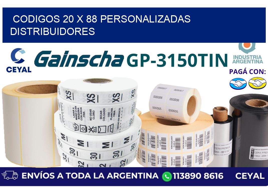 codigos 20 x 88 personalizadas distribuidores