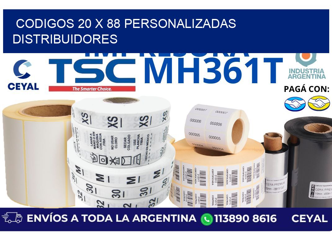 codigos 20 x 88 personalizadas distribuidores