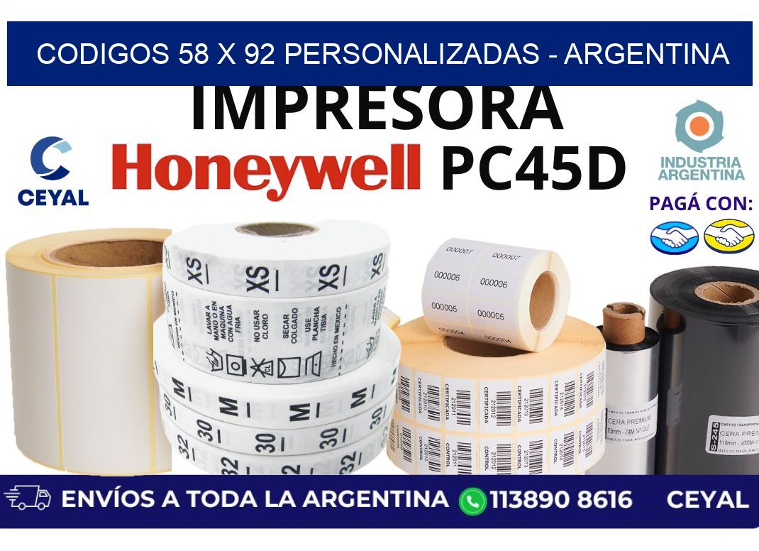 codigos 58 x 92 personalizadas – Argentina