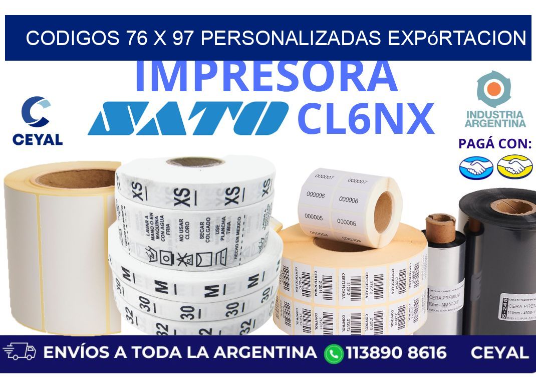 codigos 76 x 97 personalizadas expórtacion