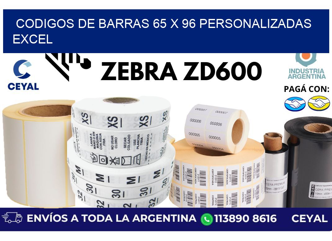 codigos de barras 65 x 96 personalizadas excel