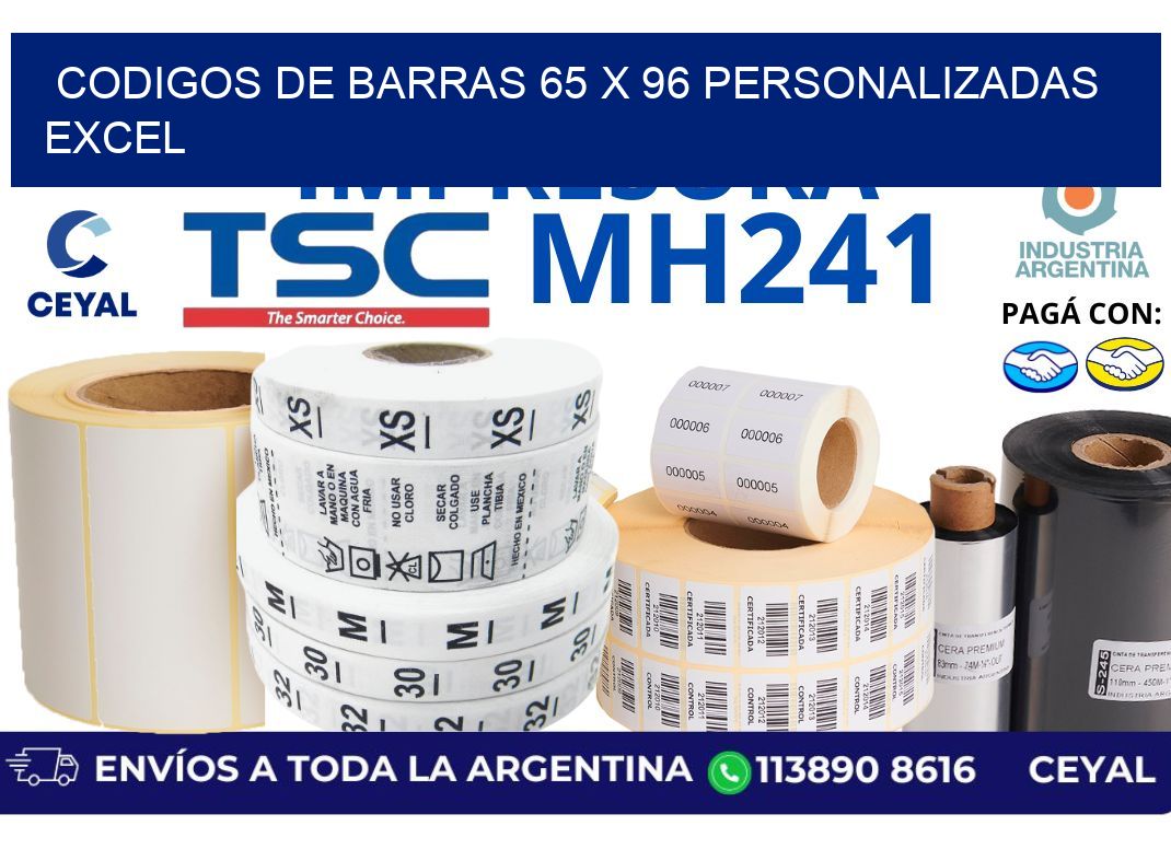 codigos de barras 65 x 96 personalizadas excel