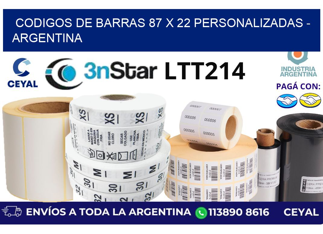 codigos de barras 87 x 22 personalizadas - Argentina