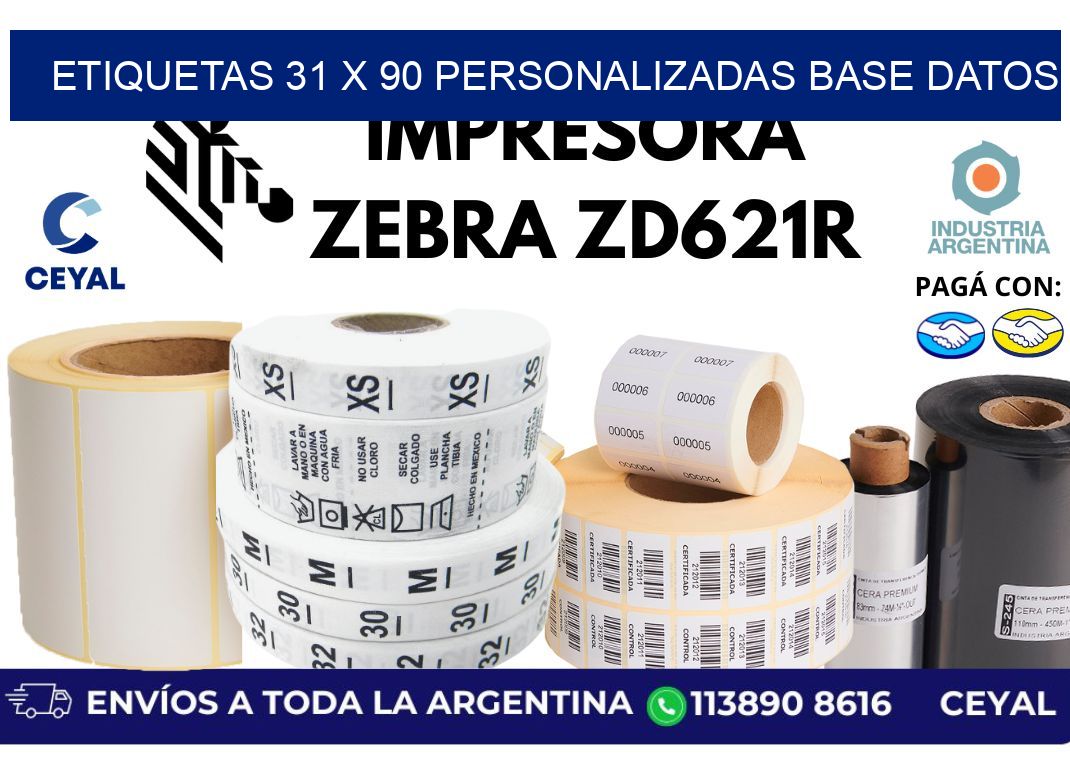 etiquetas 31 x 90 personalizadas base datos
