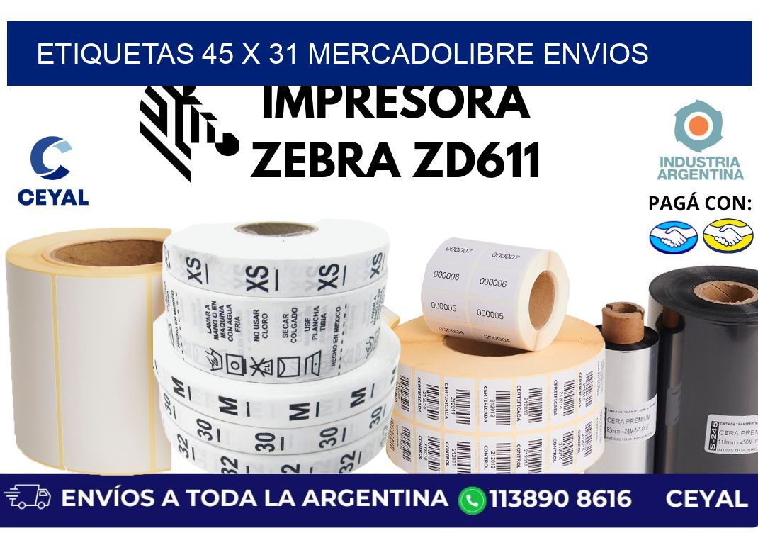 etiquetas 45 x 31 mercadolibre envios