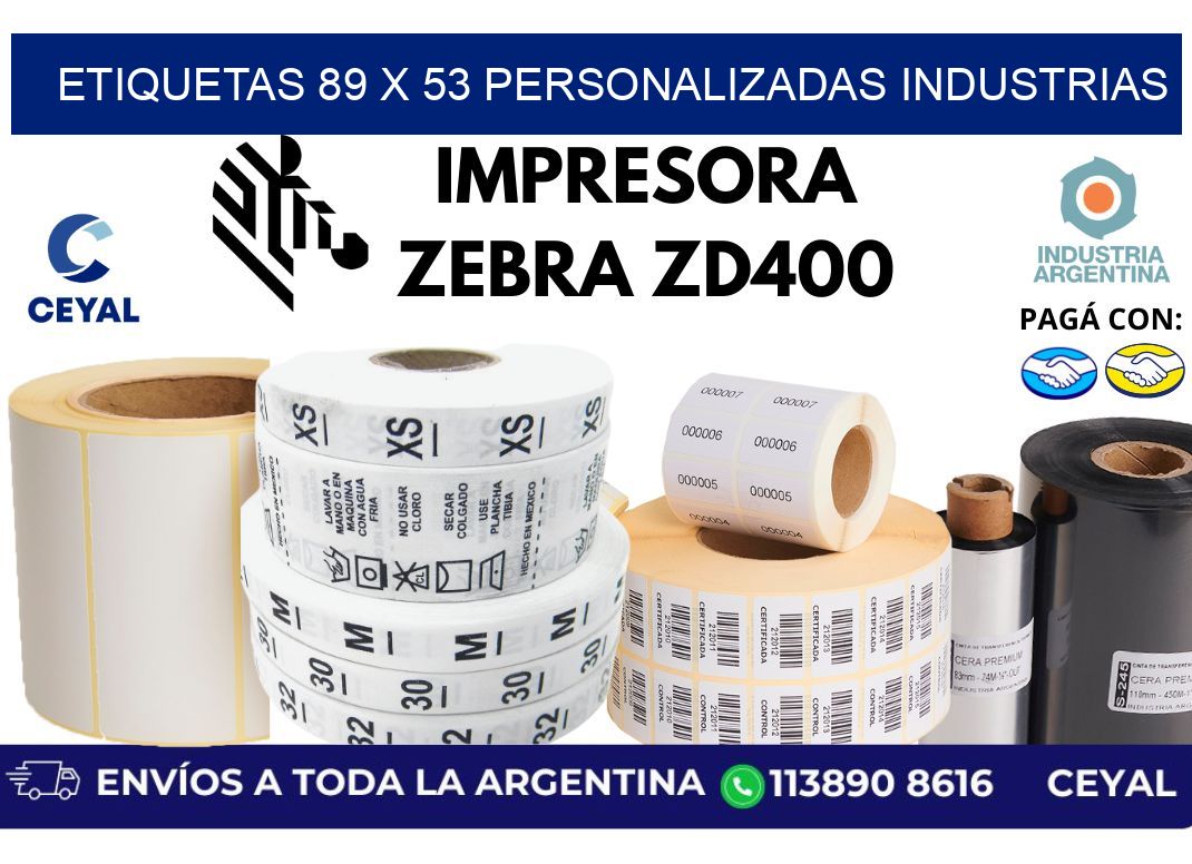 etiquetas 89 x 53 personalizadas industrias