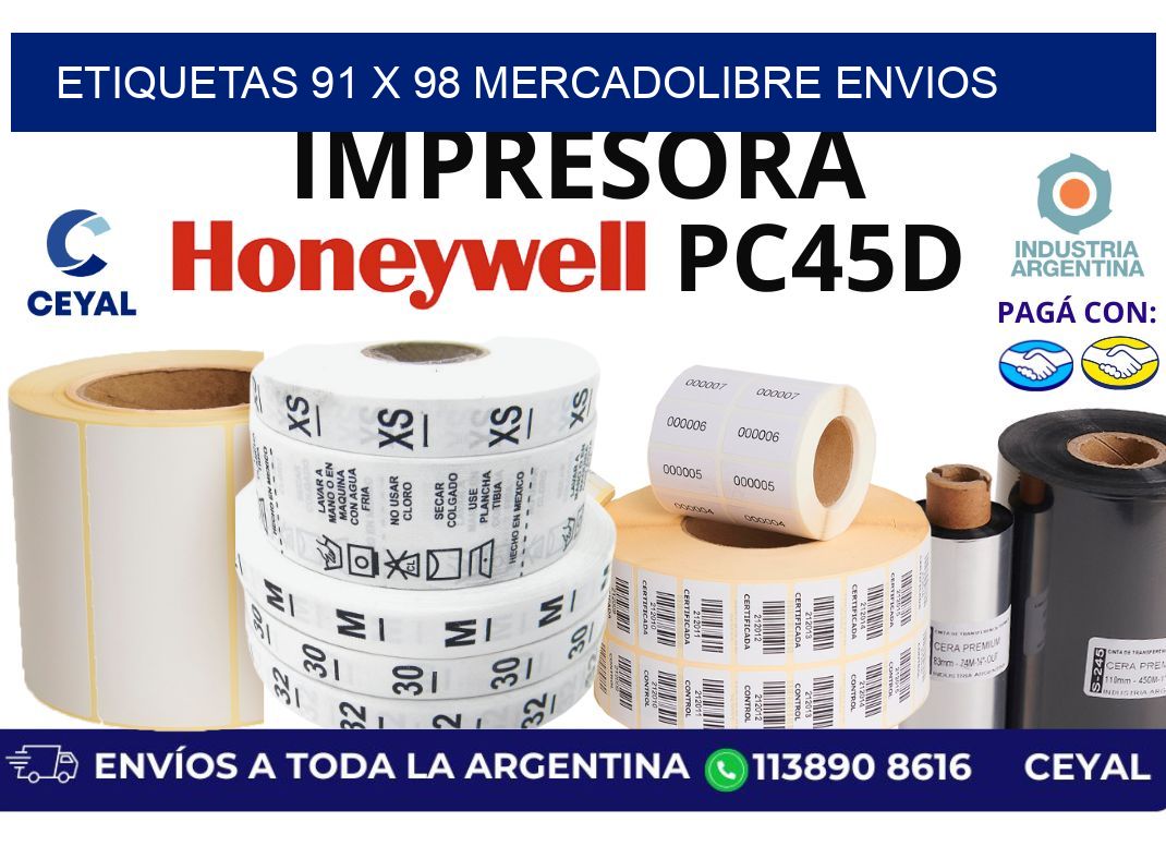 etiquetas 91 x 98 mercadolibre envios