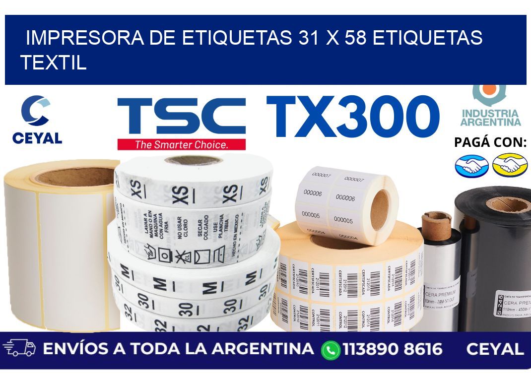 impresora de etiquetas 31 x 58 etiquetas textil