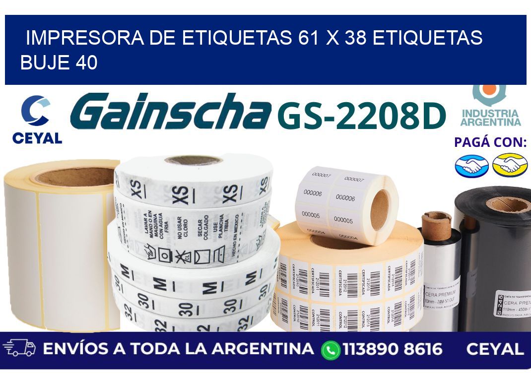 impresora de etiquetas 61 x 38 etiquetas buje 40