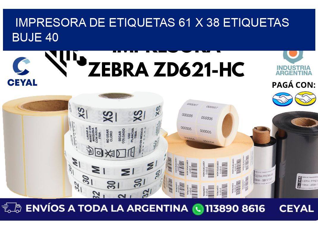impresora de etiquetas 61 x 38 etiquetas buje 40