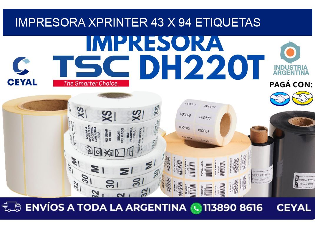 impresora xprinter 43 x 94 etiquetas
