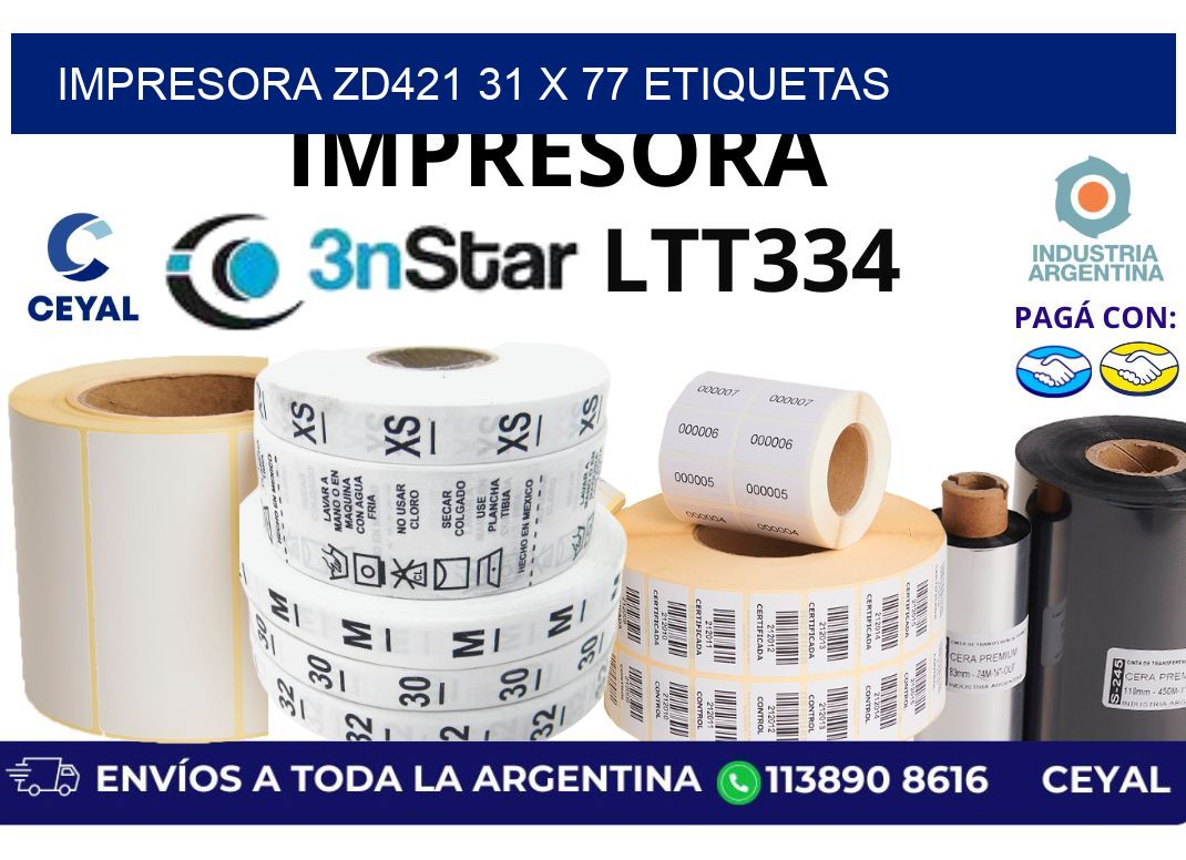 impresora zd421 31 x 77 etiquetas
