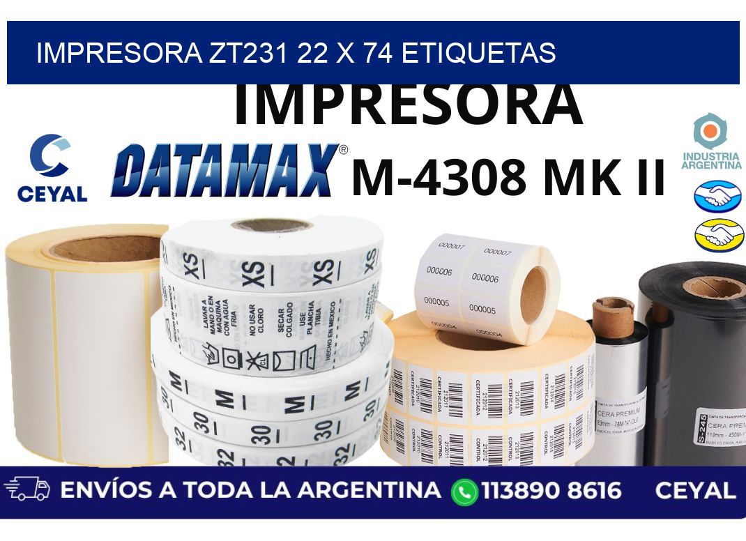 impresora zt231 22 x 74 etiquetas