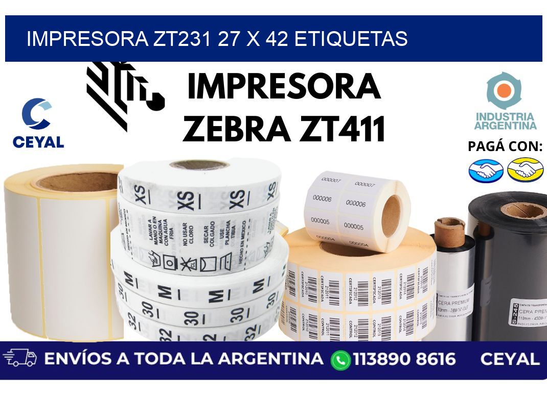 impresora zt231 27 x 42 etiquetas