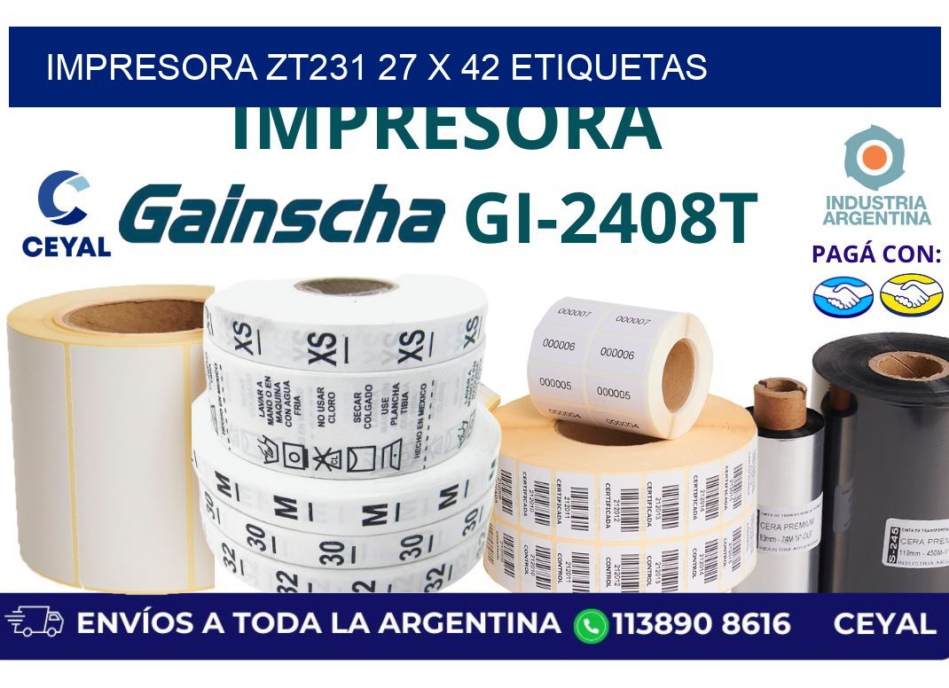 impresora zt231 27 x 42 etiquetas