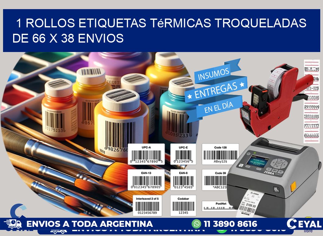 1 Rollos Etiquetas Térmicas Troqueladas De 66 x 38 ENVIOS