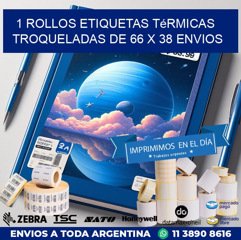 1 Rollos Etiquetas Térmicas Troqueladas De 66 x 38 ENVIOS