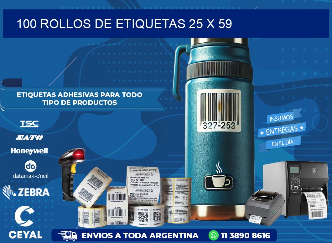 100 ROLLOS DE ETIQUETAS 25 x 59