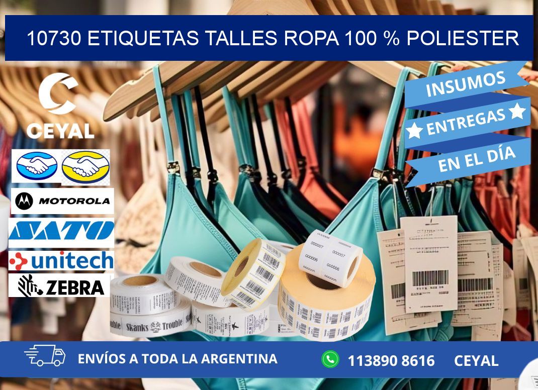 10730 ETIQUETAS TALLES ROPA 100 % POLIESTER