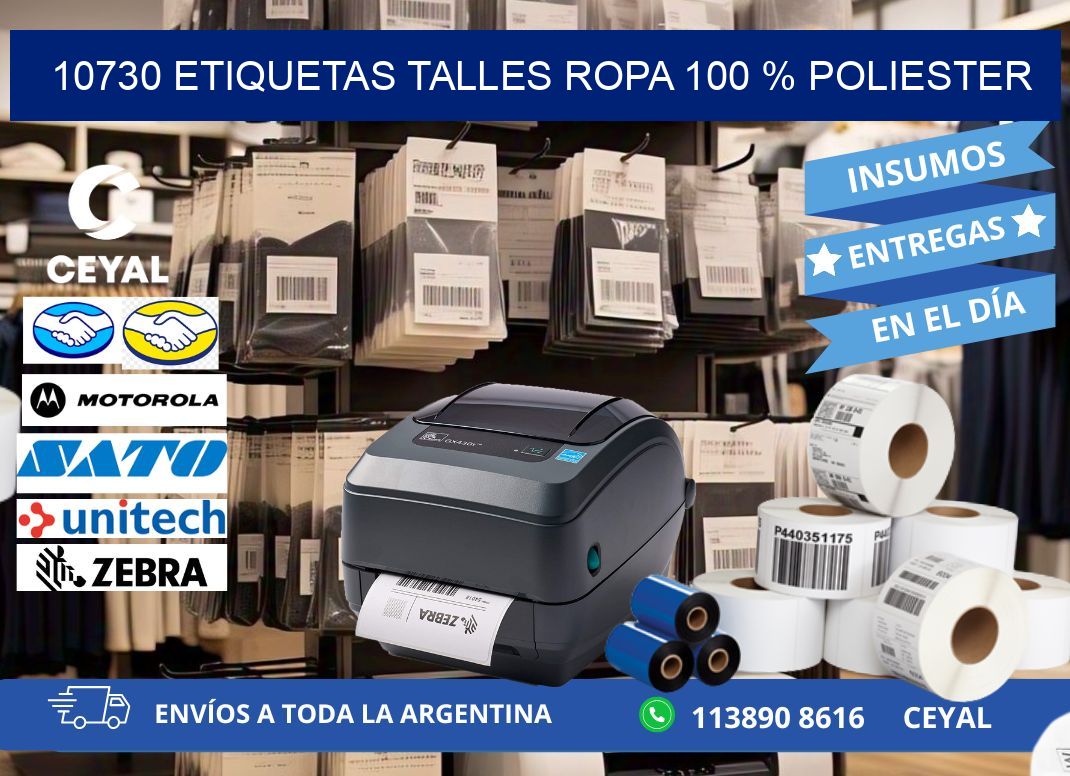 10730 ETIQUETAS TALLES ROPA 100 % POLIESTER