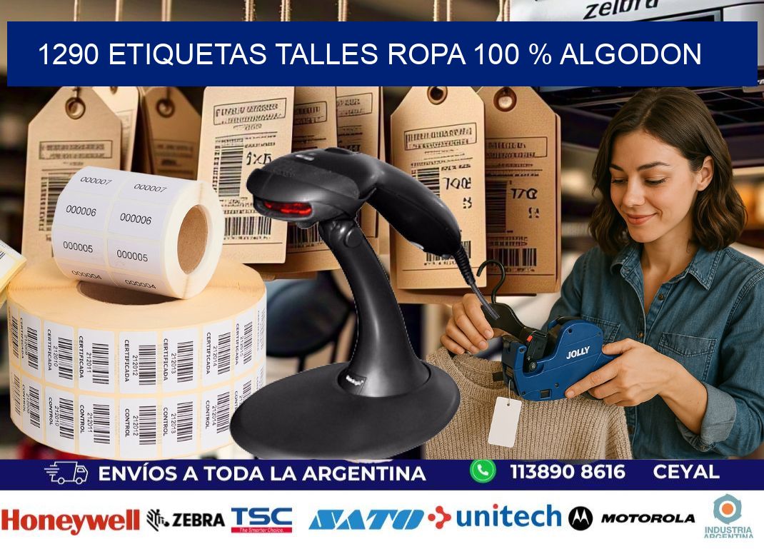 1290 ETIQUETAS TALLES ROPA 100 % ALGODON