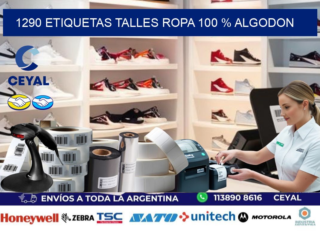 1290 ETIQUETAS TALLES ROPA 100 % ALGODON