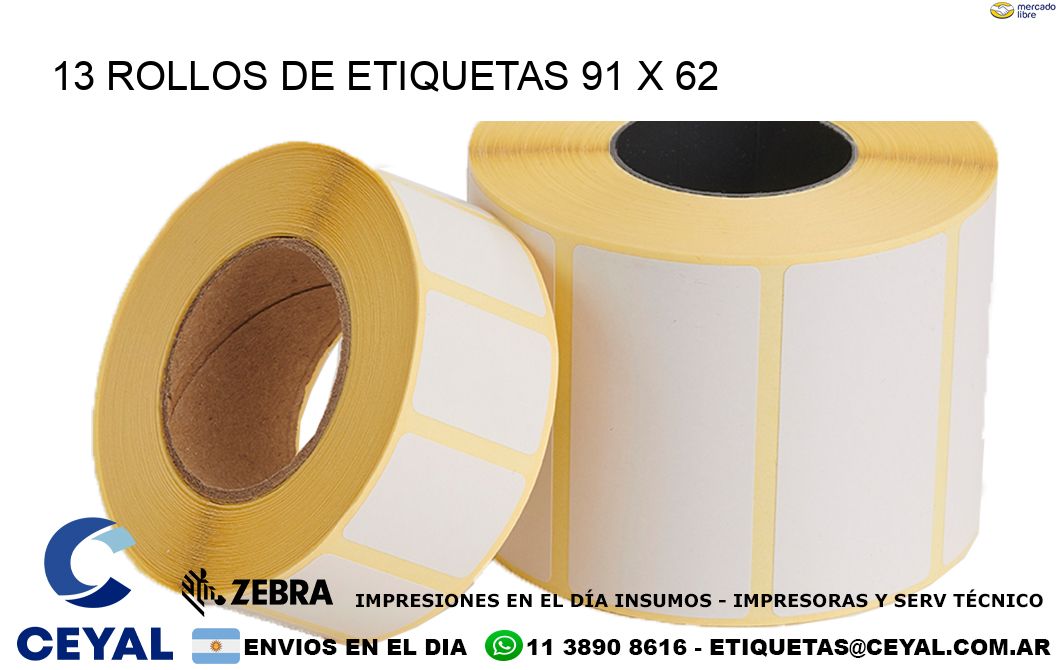 13 ROLLOS DE ETIQUETAS 91 x 62