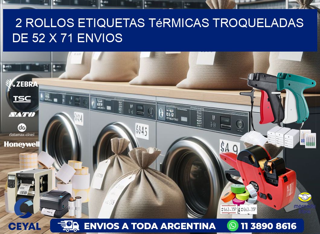 2 Rollos Etiquetas Térmicas Troqueladas De 52 x 71 ENVIOS