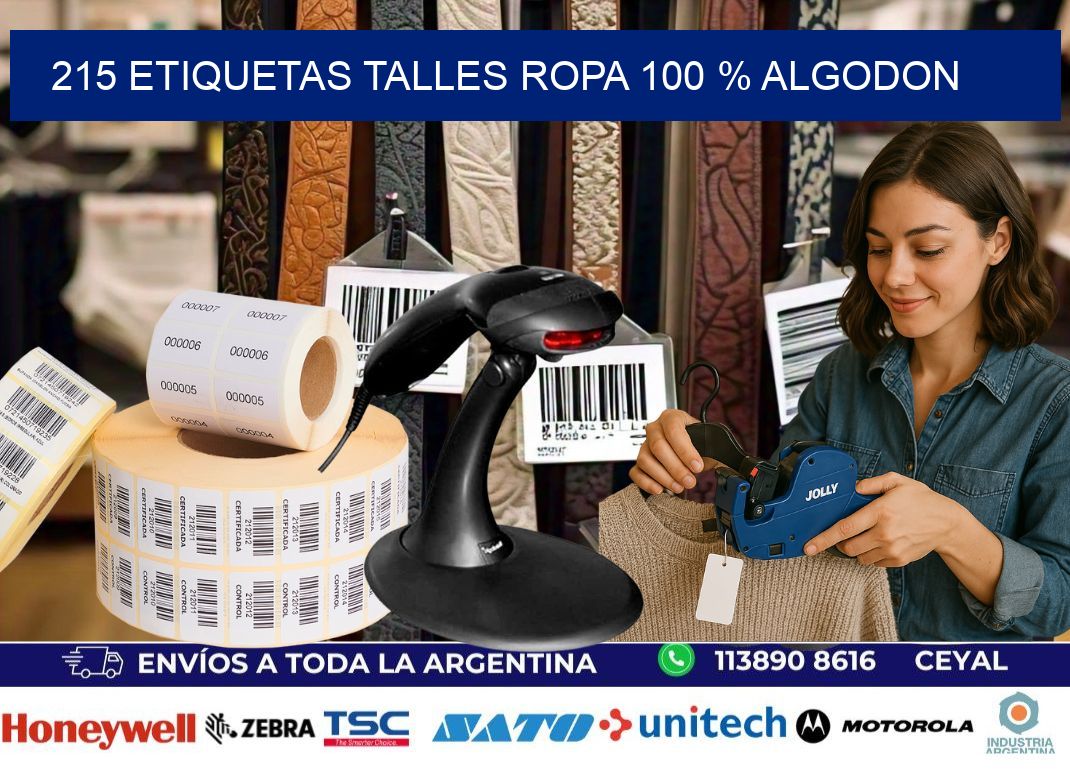 215 ETIQUETAS TALLES ROPA 100 % ALGODON