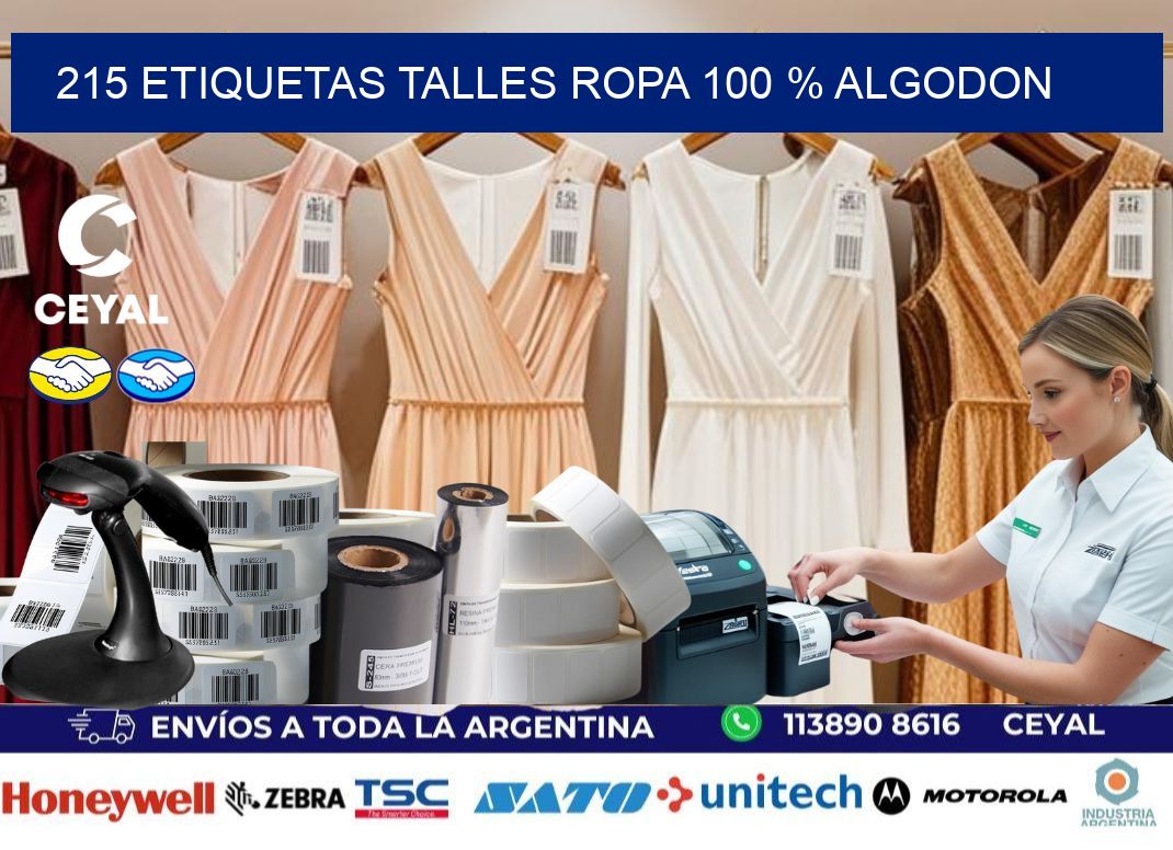 215 ETIQUETAS TALLES ROPA 100 % ALGODON