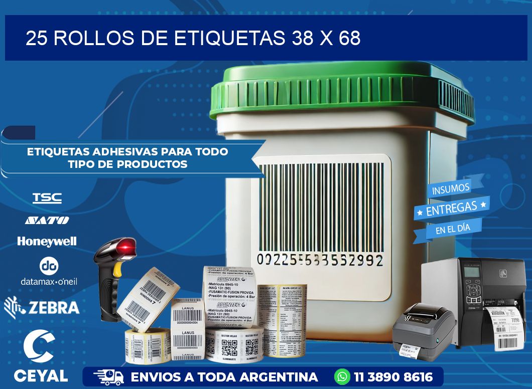 25 ROLLOS DE ETIQUETAS 38 x 68
