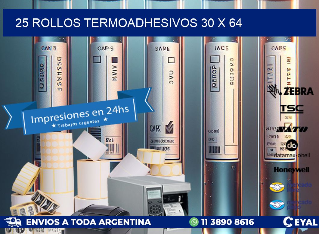 25 ROLLOS TERMOADHESIVOS 30 x 64