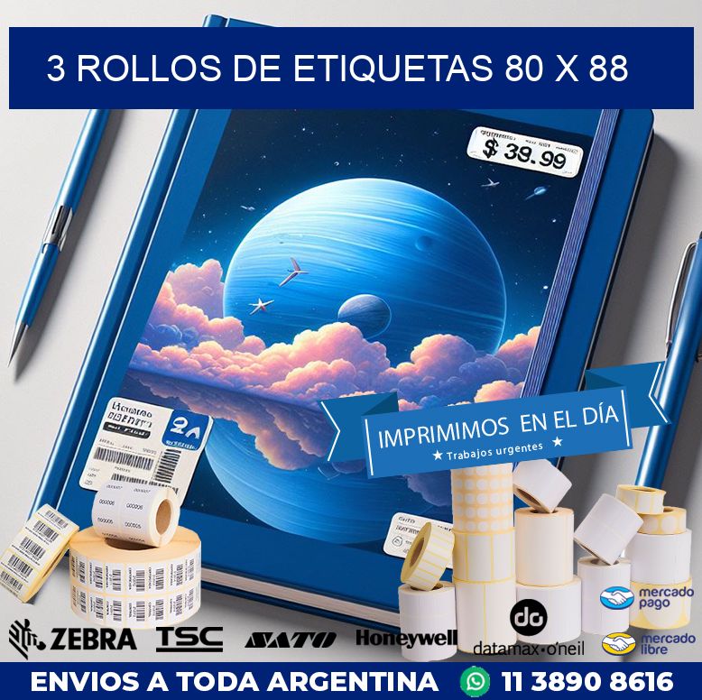 3 ROLLOS DE ETIQUETAS 80 x 88