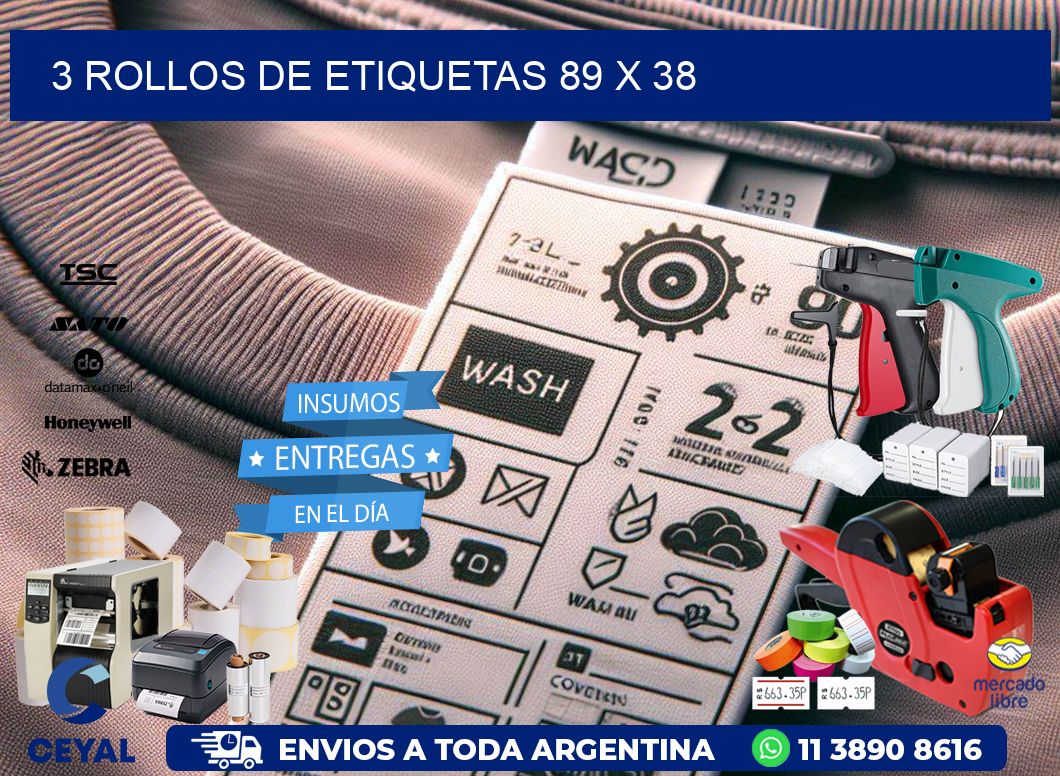 3 ROLLOS DE ETIQUETAS 89 x 38