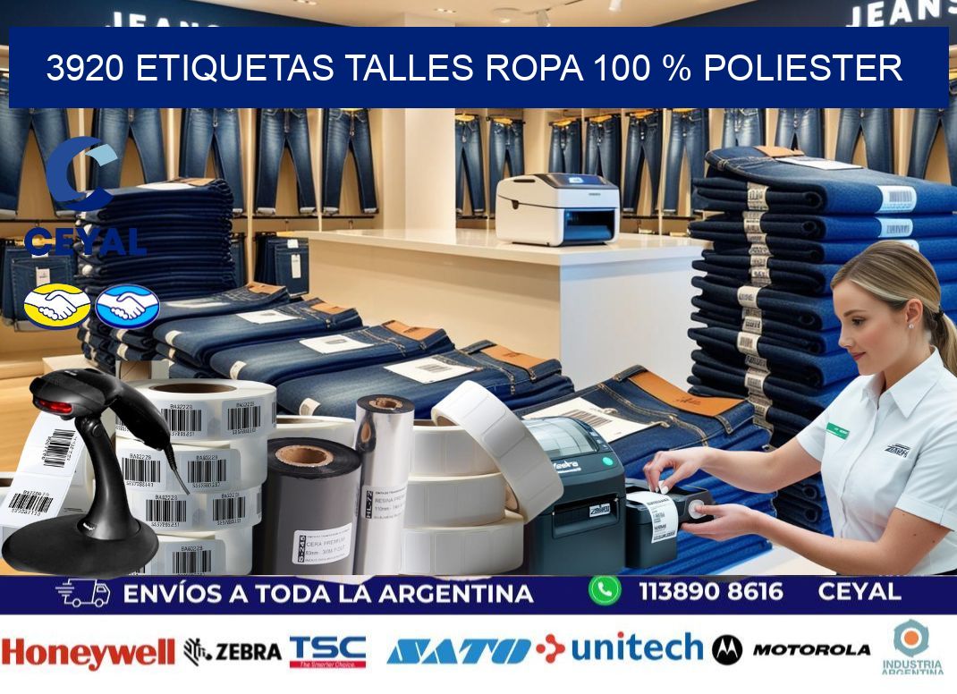 3920 ETIQUETAS TALLES ROPA 100 % POLIESTER