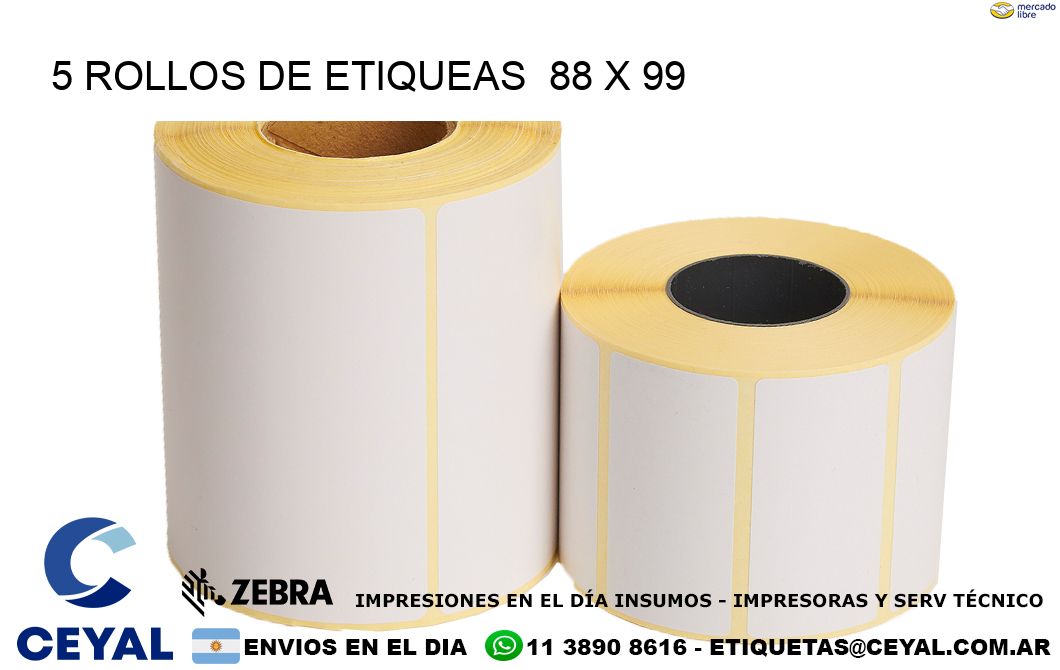 5 ROLLOS DE ETIQUEAS  88 x 99