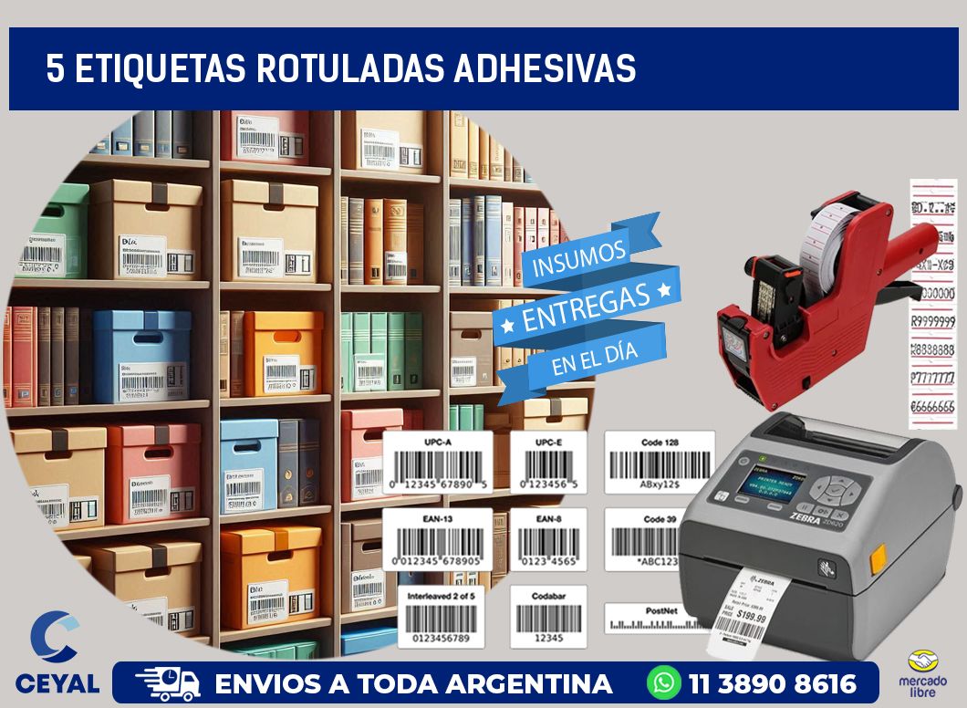 5 etiquetas rotuladas adhesivas
