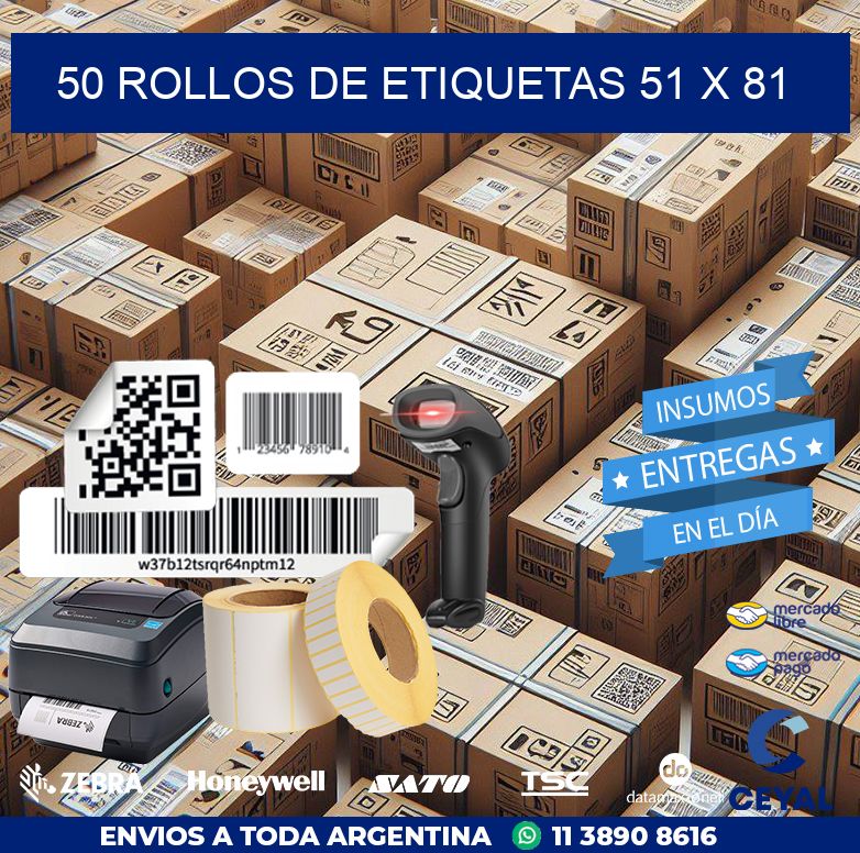 50 ROLLOS DE ETIQUETAS 51 x 81