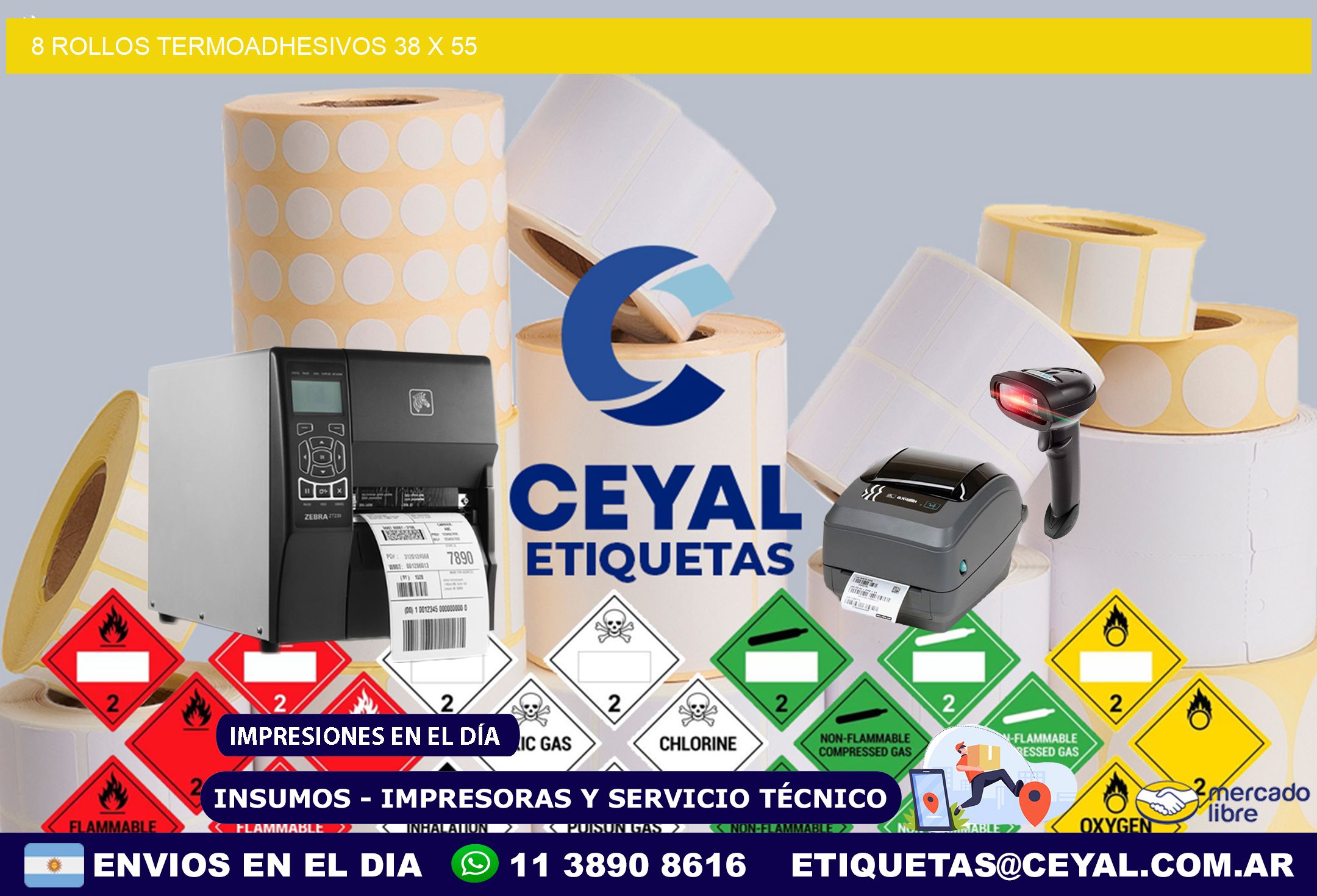8 ROLLOS TERMOADHESIVOS 38 x 55