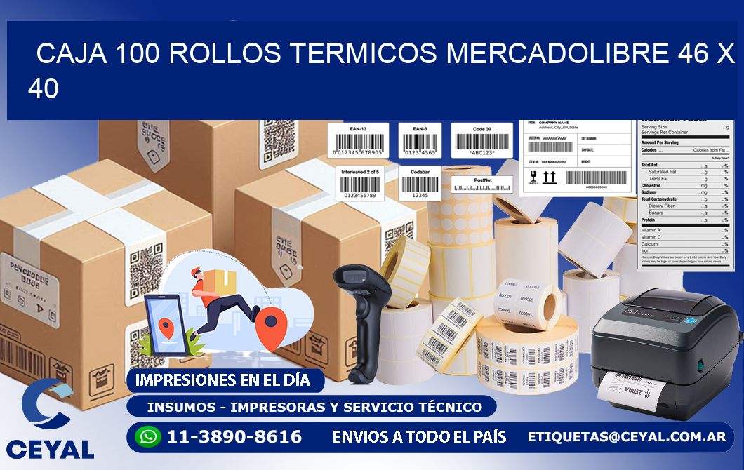 CAJA 100 ROLLOS TERMICOS MERCADOLIBRE 46 x 40