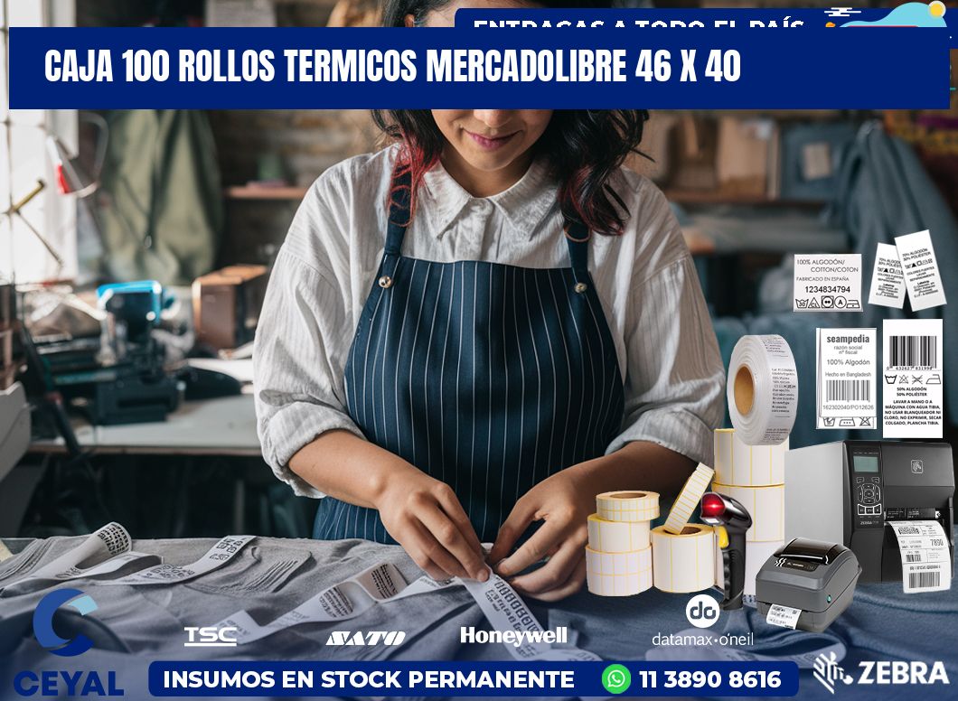 CAJA 100 ROLLOS TERMICOS MERCADOLIBRE 46 x 40