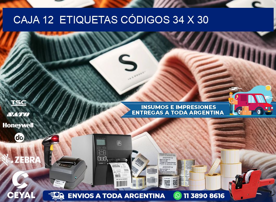CAJA 12  ETIQUETAS CÓDIGOS 34 x 30